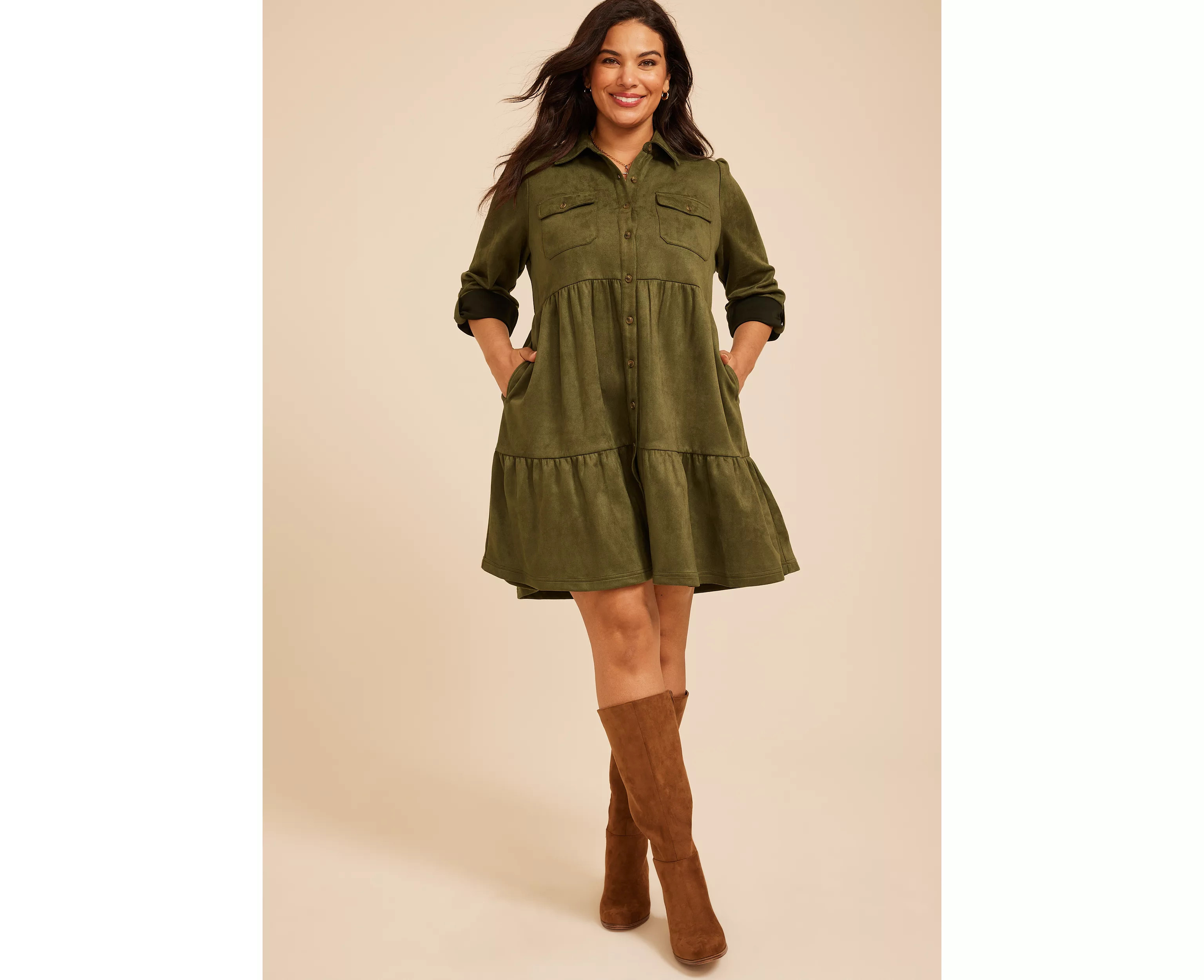 Plus Size Faux Suede Tiered Babydoll Dress | maurices | Maurices