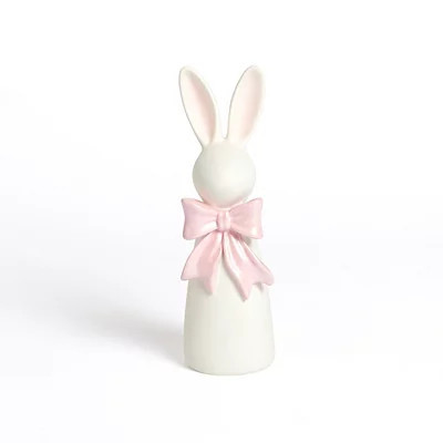 Bunny with Bow Figurine, 12 in., White/Pink | Kirkland's Home | Kirklands