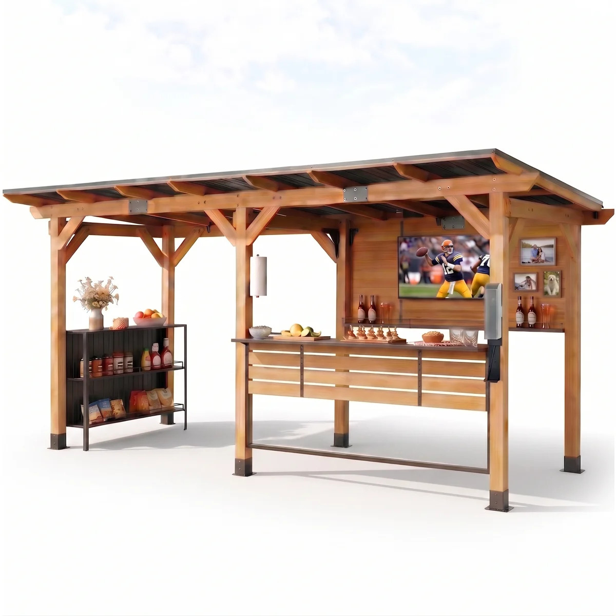 6 X 14 Ft. Cedar Grill Gazebo With USB Charging Socket, Bar Counter, Storage Cabinet, Paper Holde... | Wayfair North America