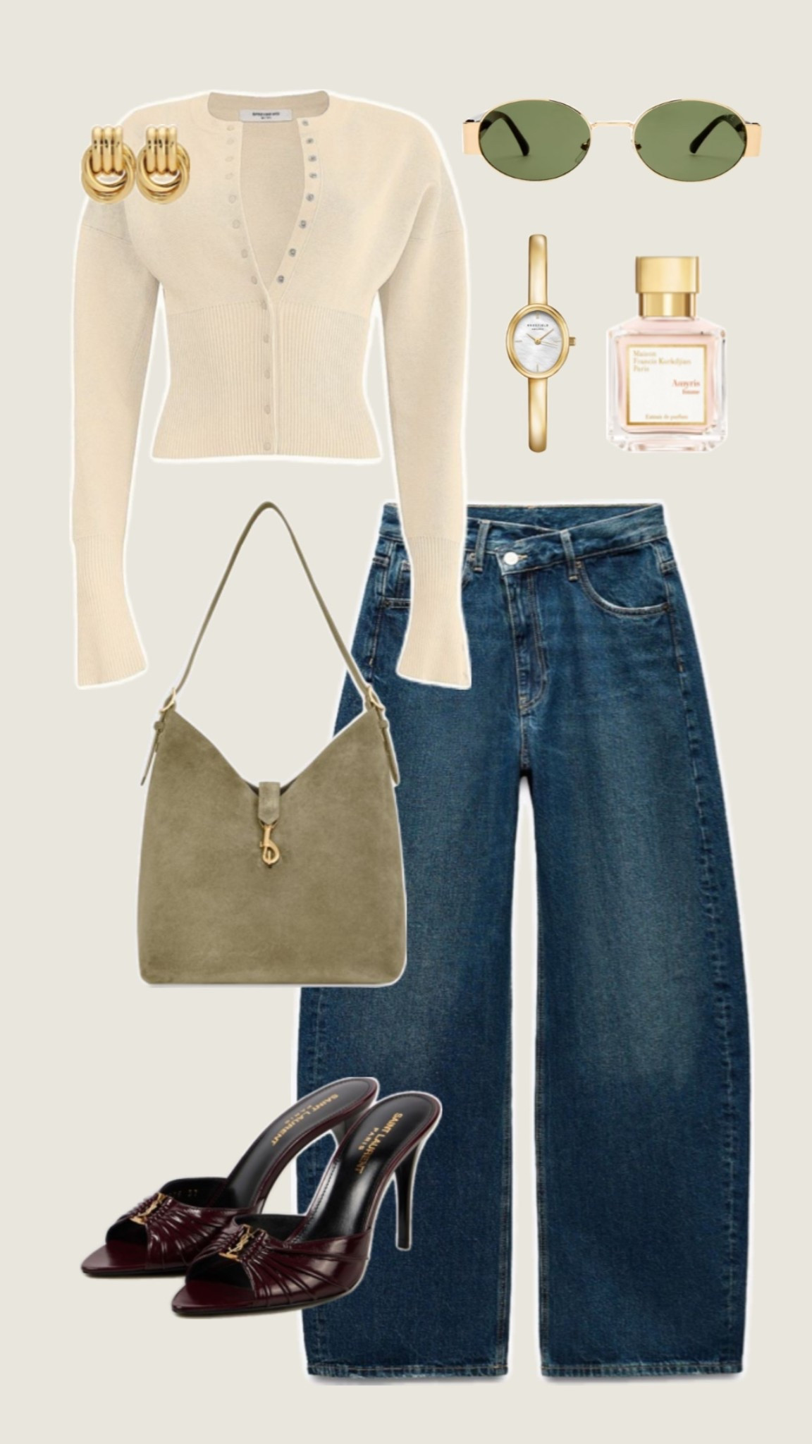 neutral outfit, beige cardigan outfit, cream button cardigan, wide leg jeans outfit, high waisted denim, dark wash jeans, olive shoulder bag, burgundy heels outfit, gold jewelry stack, classic chic style, effortless everyday outfit, casual date night look, elevated basics, capsule wardrobe staples, timeless fall outfit, chic inspired style, date night outfit, brunch outfit idea 

#LTKootd