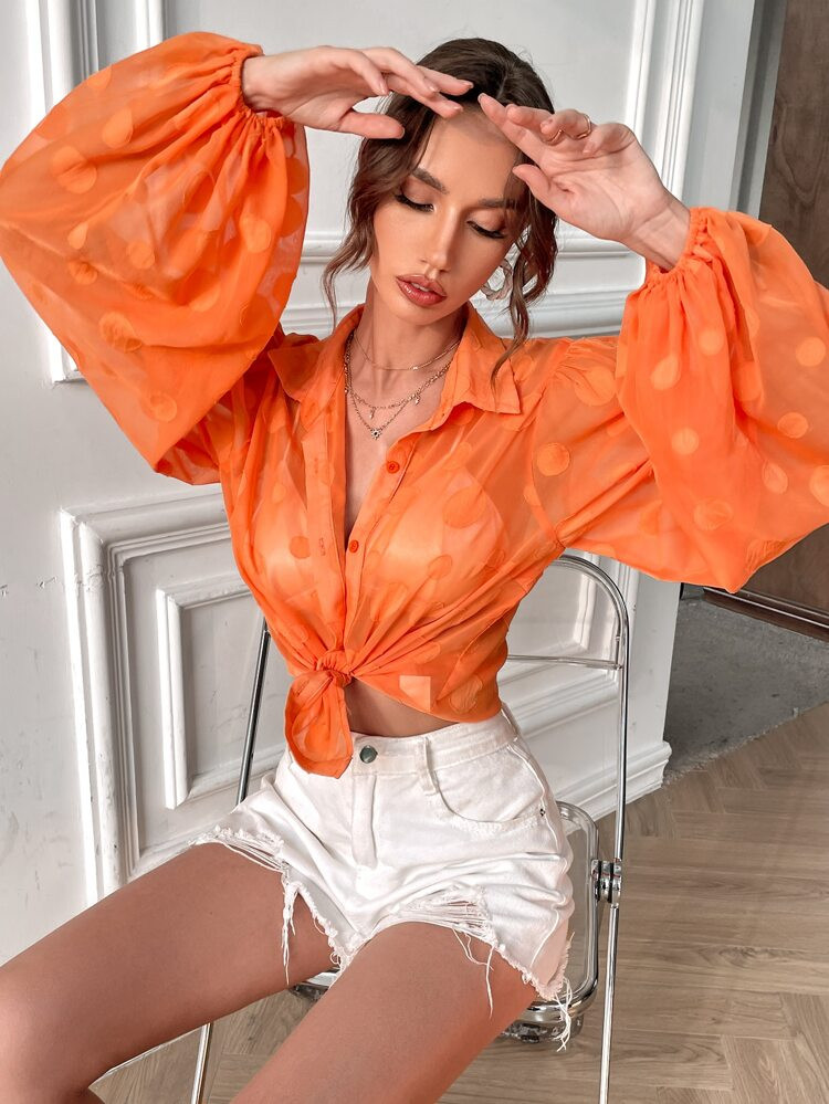 Bishop Sleeve Polka Dot Blouse | SHEIN