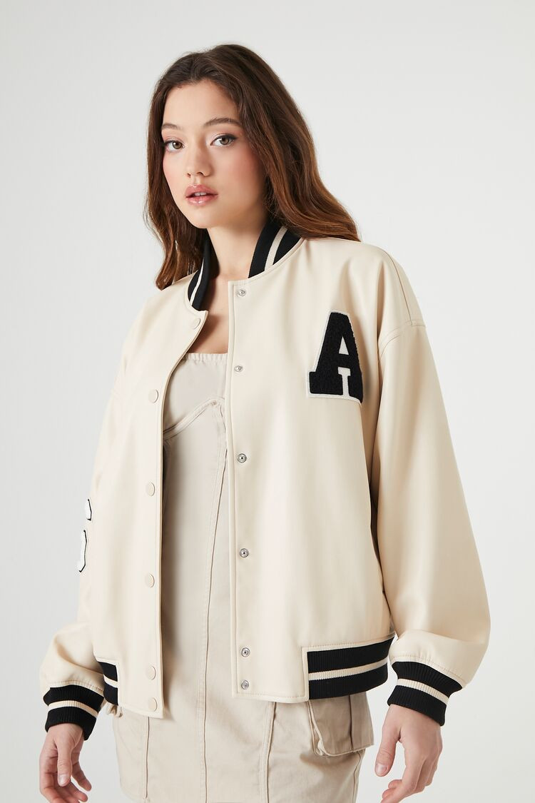 Women's Varsity Letterman Jacket in Beige, XS | Forever 21