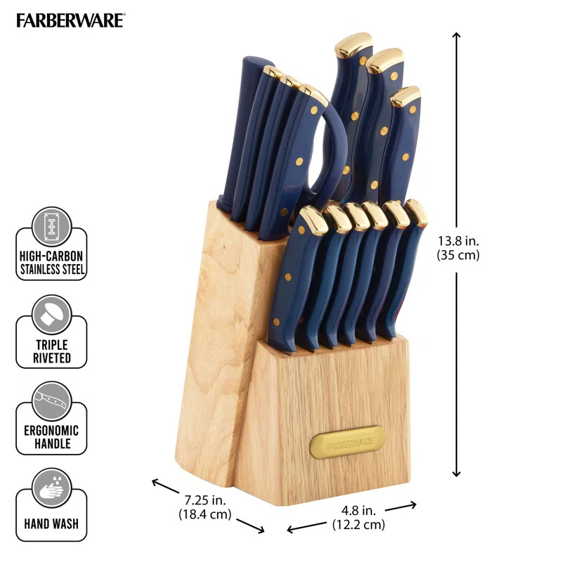 Farberware 15-Piece Triple Riveted Knife Set, High-Carbon Stainless Steel with Ergonomic Handles,... | Wayfair North America