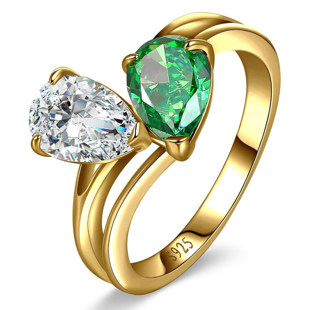 2.5ct Pear Cut Engagement Ring 925 Sterling Silver Toi et Moi Ring Created Emerald/Natural Moss A... | Amazon (US)