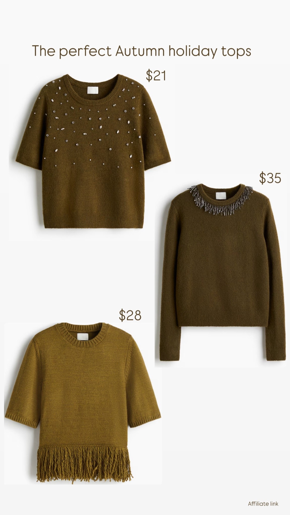 Hm holiday sweaters for autumns, olive, moss, green, embellished, fringe, holiday party, christmas, workwear, true autumn, dark autumn, soft autumn, HOCautumn

#LTKCyberWeek #LTKWorkwear #LTKFindsUnder50