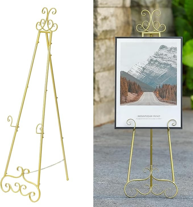 57”H Metal Easel Stand for Sign Gold, Upgrade Large Free Standing Adjustable Display Scroll Eas... | Amazon (US)