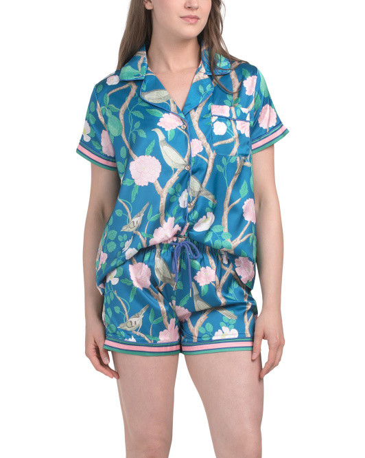 Branches Satin Pajama Shorts Set | TJ Maxx