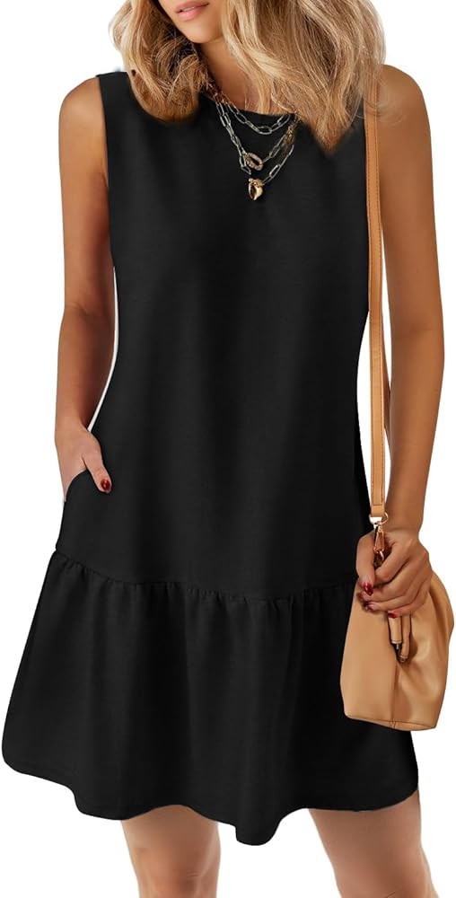 PRETTYGARDEN Casual Short Summer Dresses for Women 2025 Sleeveless Crewneck Cute Ruffle Loose Vac... | Amazon (US)