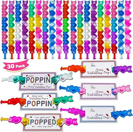 JUNQIU Valentines Day Cards For Kids School, 30 Pack Pop It Valentines Cards, Bulk Valentines Exc... | Amazon (US)
