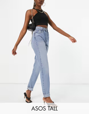 ASOS DESIGN Tall high rise 'slouchy' mom jeans in stonewash | ASOS (Global)