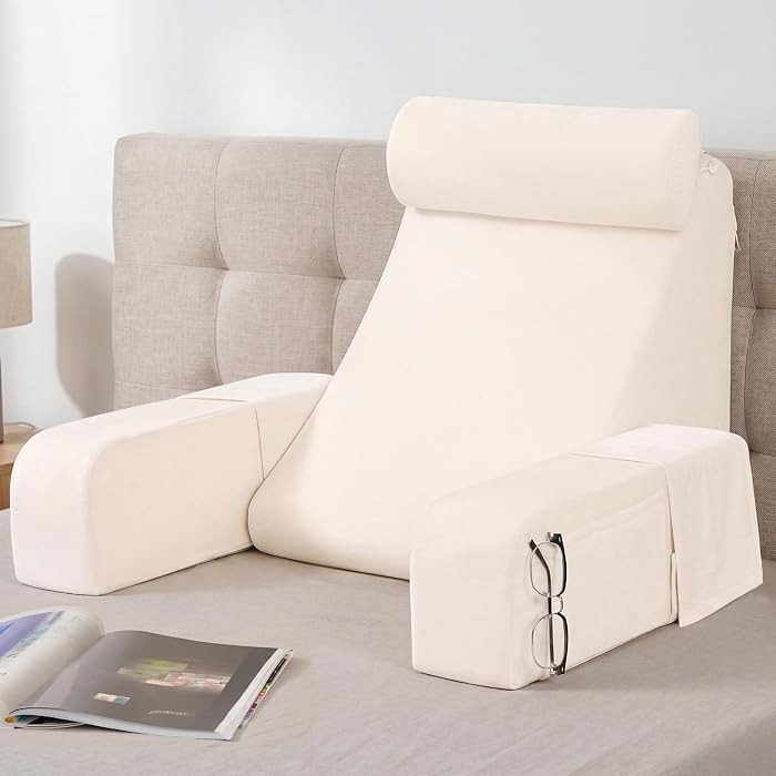 19" Back Pillow for Bed Sitting up, Big Pockets and Washable Removable Cover, Reading Chair for W... | Amazon (US)