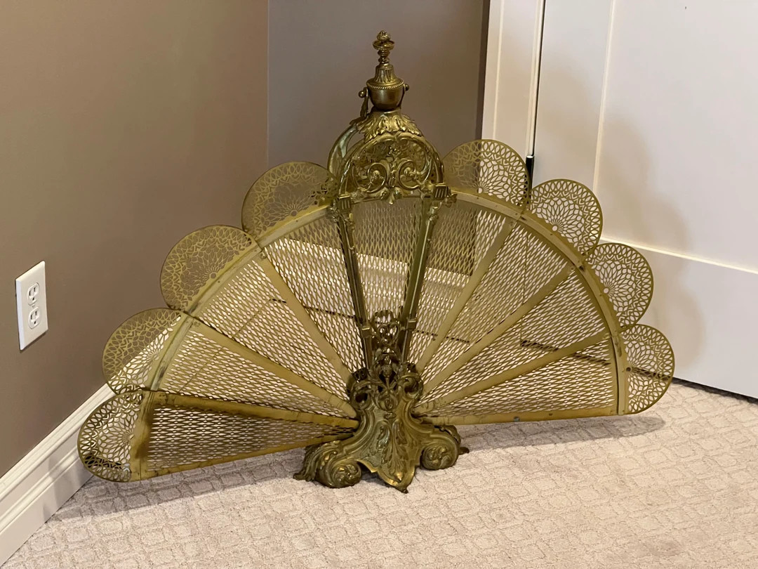 Antique Brass Peacock Fireplace Screen - Etsy | Etsy (US)