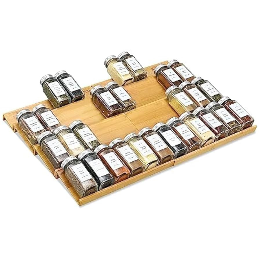 Spice Drawer Organzier,4 Tiers- 8Pcs Bamboo Spice Rack Tray Insert for Cabinet Drawer Countertop,... | Amazon (US)