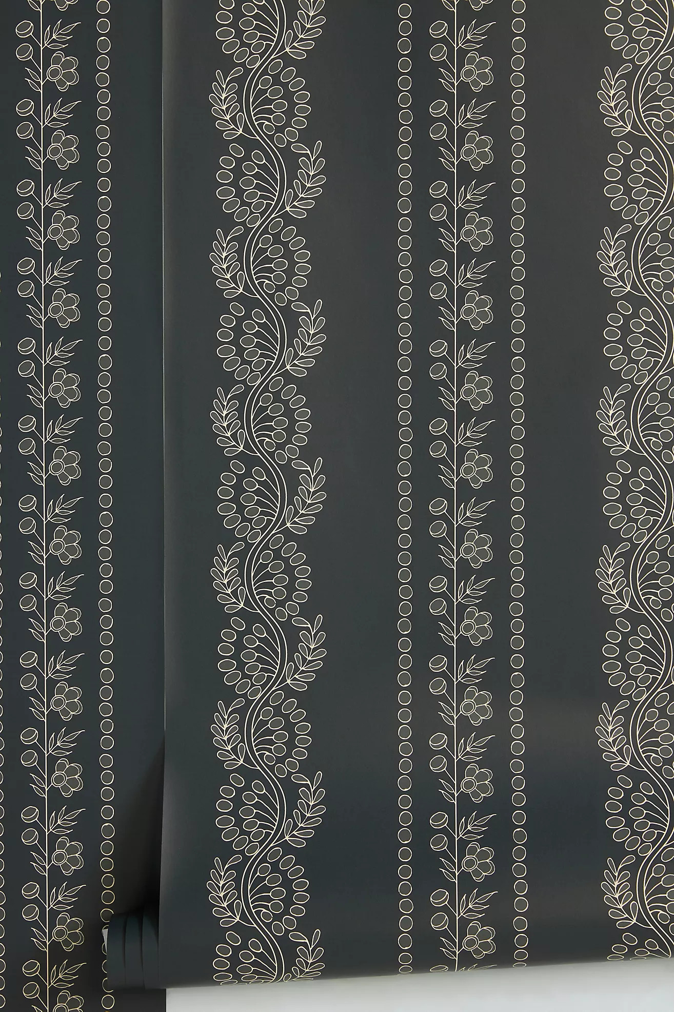 Mitchell Black Botanic Stripe Wallpaper | Anthropologie (US)