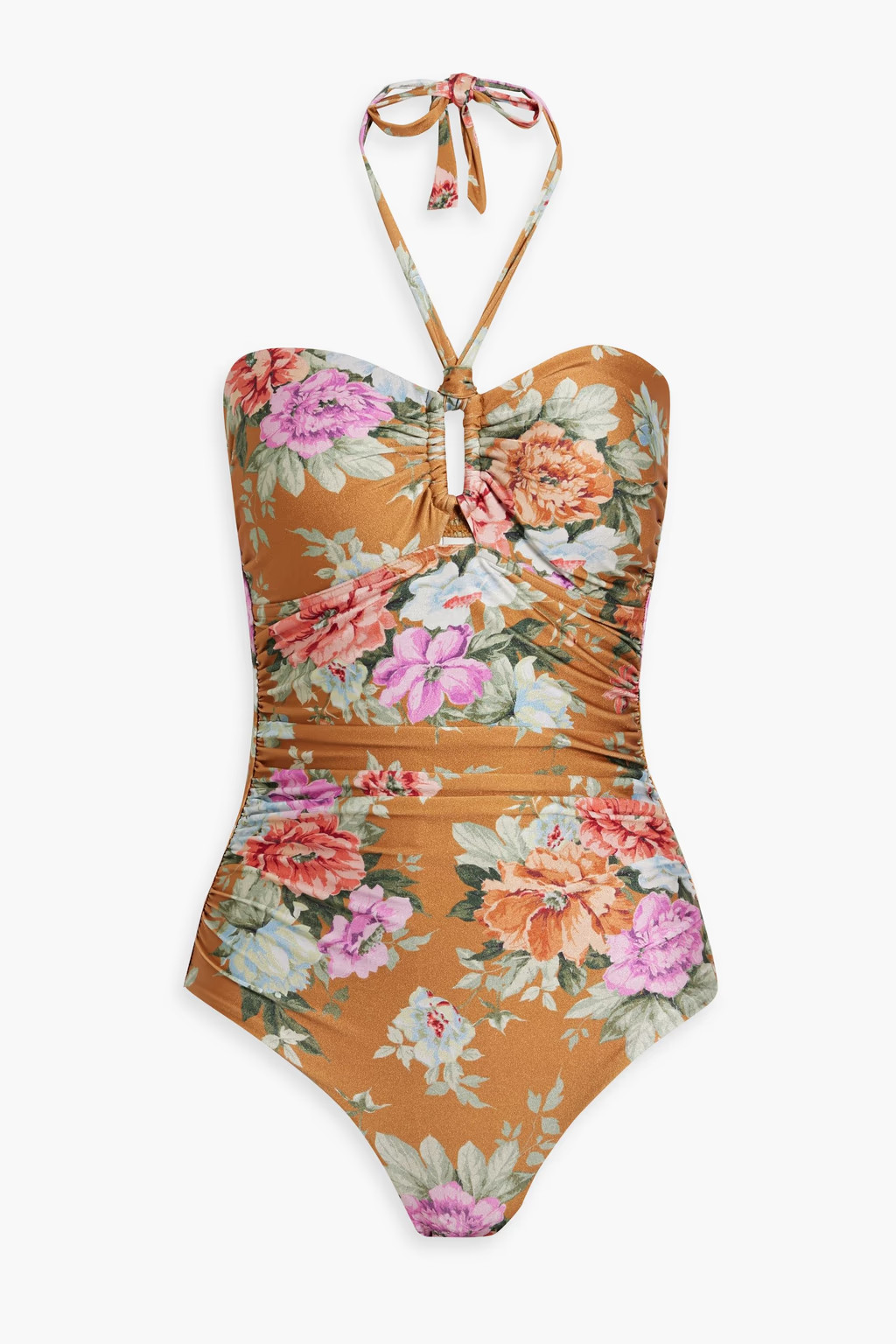 Ruched floral-print halterneck swimsuit | The Outnet (US and CA)
