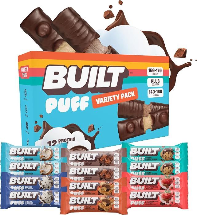 BUILT Bar Puff Protein Bars - Variety Pack - 15-17g Protein Snack Bars with Collagen - Calorie Co... | Amazon (US)