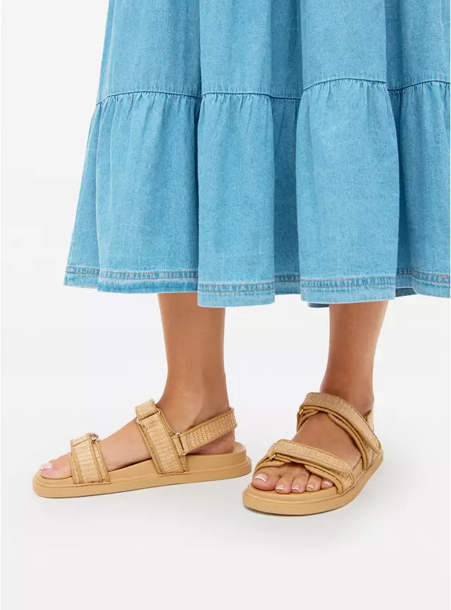 Neutral Raffia Strap Chunky Sandals  7 | Tu Clothing