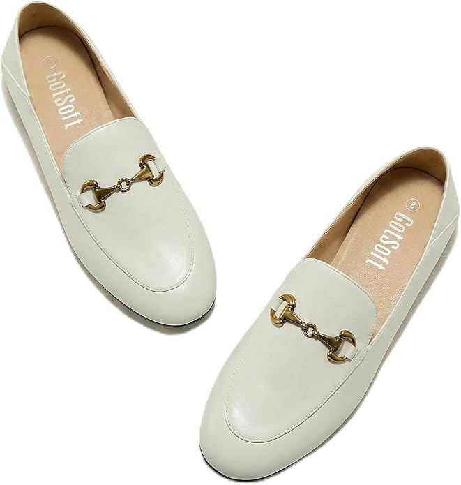 Lambskin Insole Womens Loafers Slip on Flats Metal Chain Closed Square Toe Dress Shoes | Amazon (US)