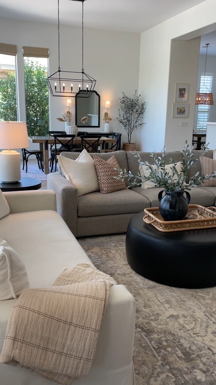 Cozy family room vibes for fall! Neutral fall styling 
Great room styling 
White sofa
Cozy pillow covers 

#LTKhome