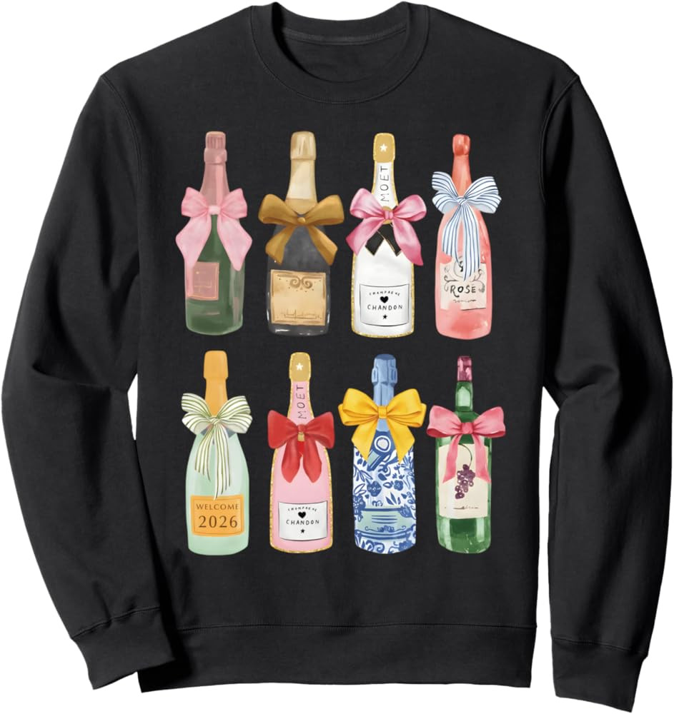 New year 2026 Champagne T-Shirt Cool Glass Coquette Bottle Sweatshirt | Amazon (US)