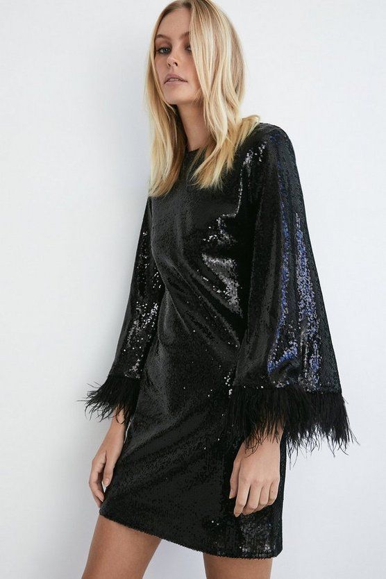 Feather Sequin Mini Dress | Warehouse UK & IE
