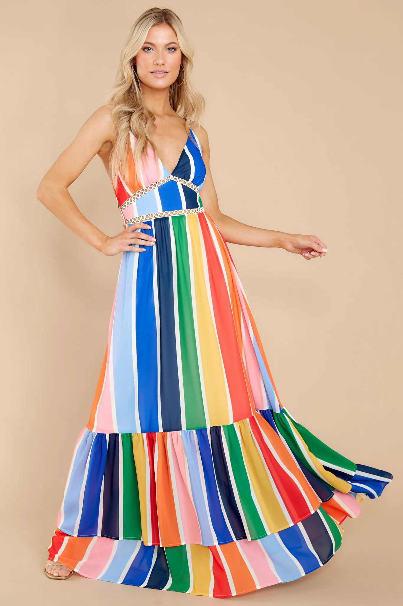 New Ambition Blue Multi Rainbow Print Maxi Dress | Red Dress 