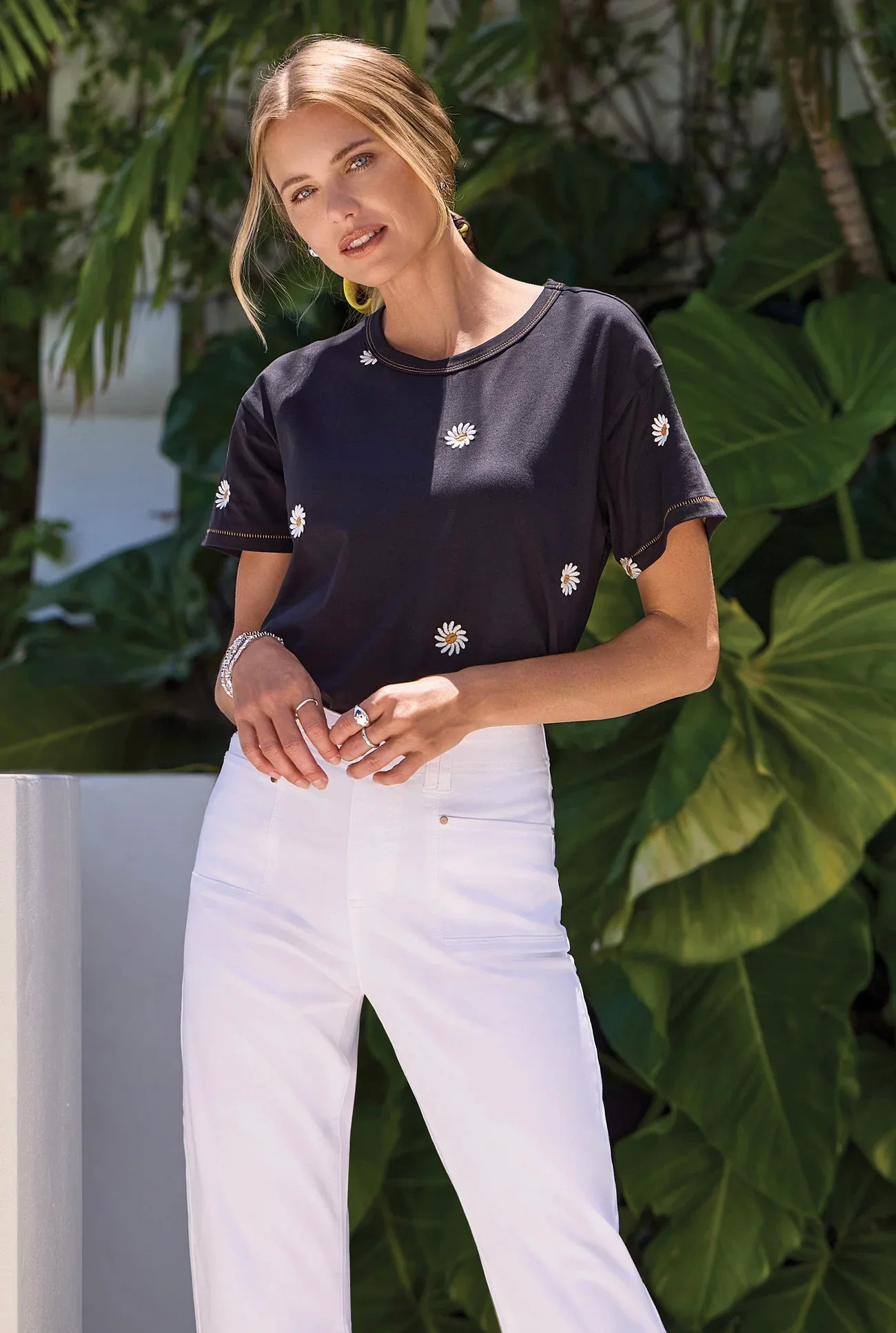 Tribal Embroidered Daisy Short Sleeve Top | Shop.app