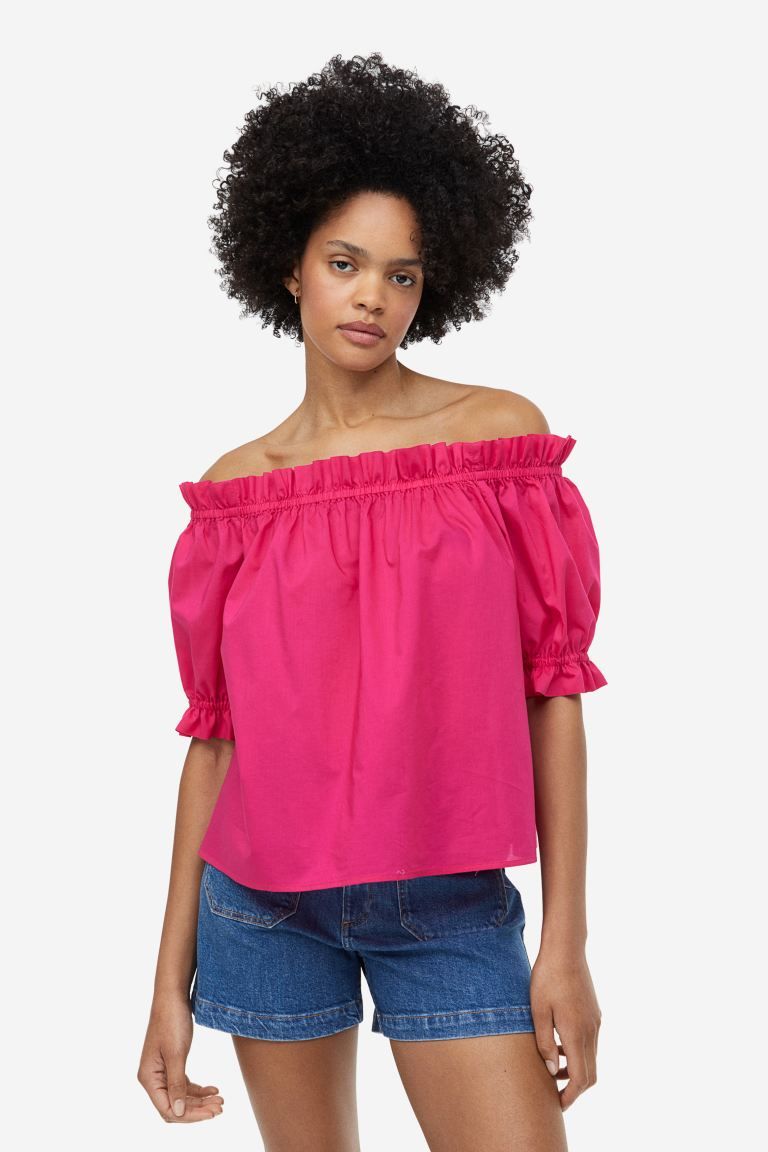 Frill-trimmed off-the-shoulder top | H&M (UK, MY, IN, SG, PH, TW, HK)