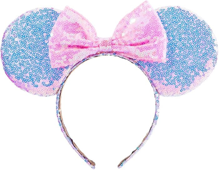 Minnie Ears Headband,Sequin Mouse Ears Hairband with Bow Hairs Accessories for Girls Women Adult ... | Amazon (US)