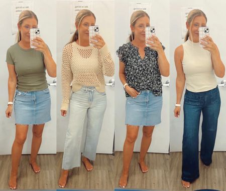 Old Navy finds! 30% off today!
Thermal tee (tts, s)
Denim skirt (sized up, 6)
Open stitch sweater (sized up, m)
Wide-leg jeans (sized down, 2)
Floral top (tts, s)
Mock neck ribbed top (tts, s)
Trouser jeans (tts, 4) 

#LTKFind #LTKSeasonal #LTKsalealert