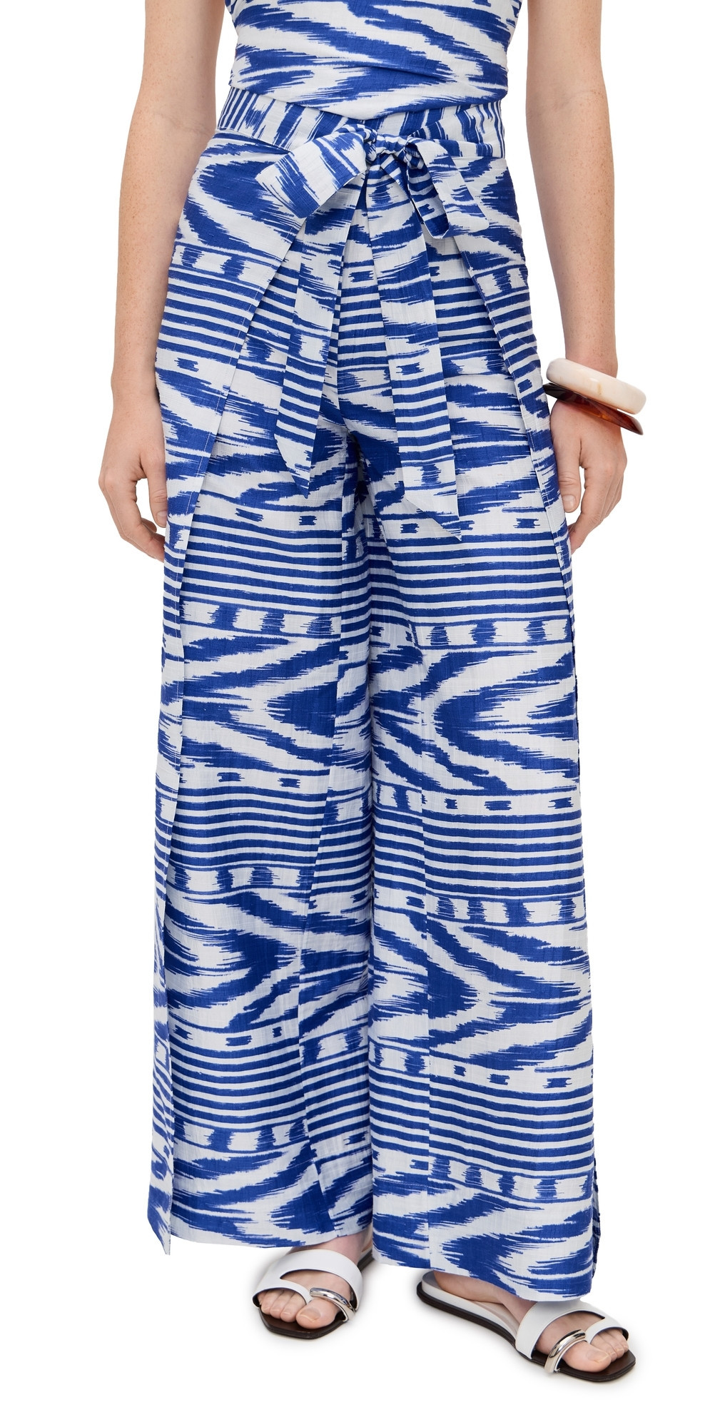 Coniglio Palm Beach Silk Two Panel Wrap Pants Ikat Stripe French Blue 1 | Shopbop