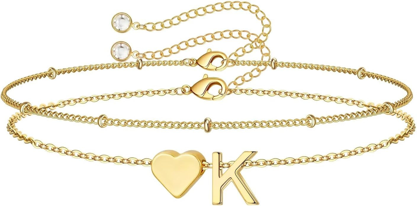 M MOOHAM Easter Basket Stuffers Gifts for Kids Teens Girls - 14K-Gold-Plated Heart Initial A-Z Br... | Amazon (US)