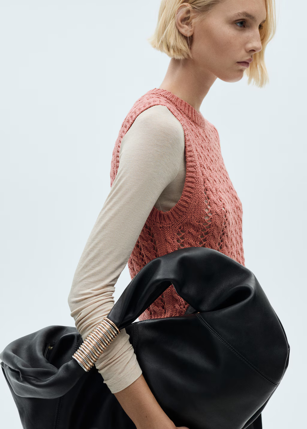 Knitted gilet with openwork details - Woman | MANGO United Kingdom | MANGO (UK)