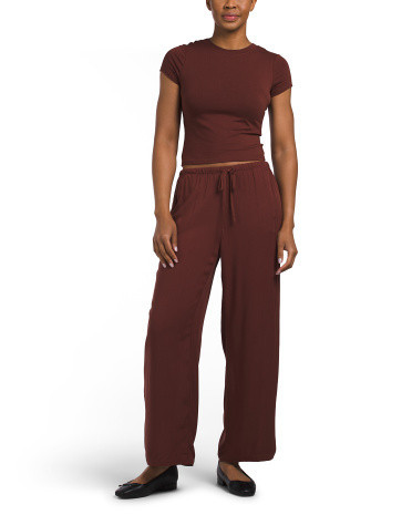 Knit Short Sleeve Top And Wide Leg Bottoms Set For Women, Spandex/Cotton/Rayon | TJ Maxx