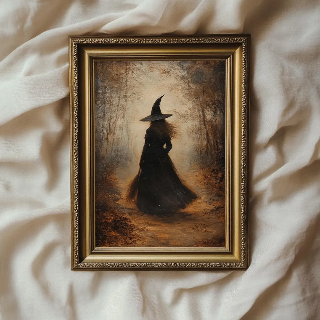 Dark Forest Witch Painting Vintage Moody Halloween Wall Art | Witchy Cottage Fall Halloween Decor... | Etsy (US)