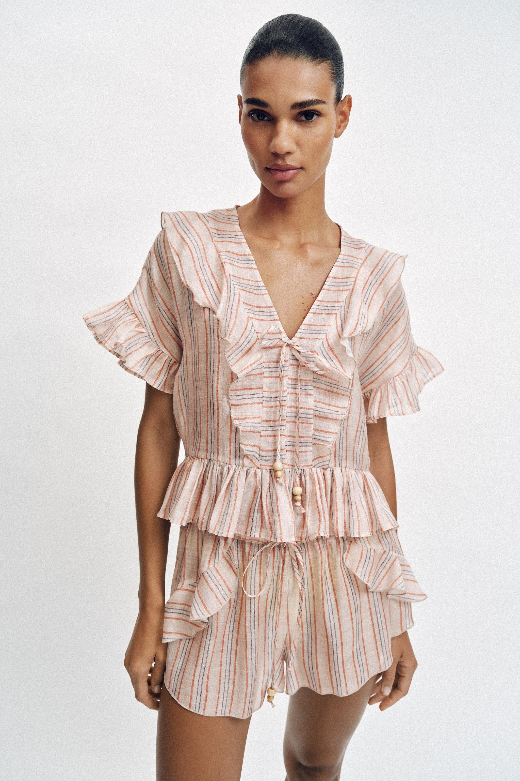 STRIPED RUFFLED BLOUSE | Zara US