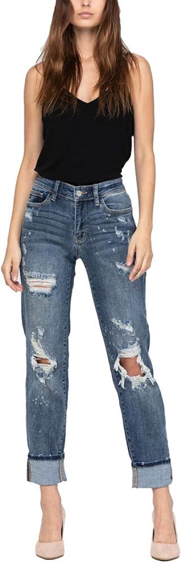 Judy Blue Bleach Splash Boyfriend Jeans (82363) | Amazon (US)
