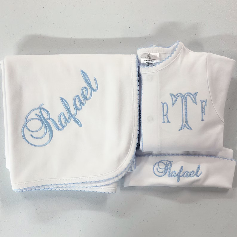 Baby boy coming home outfit, Monogrammed footie, Personalized Baby gift, Monogrammed sleeper, pim... | Etsy (US)