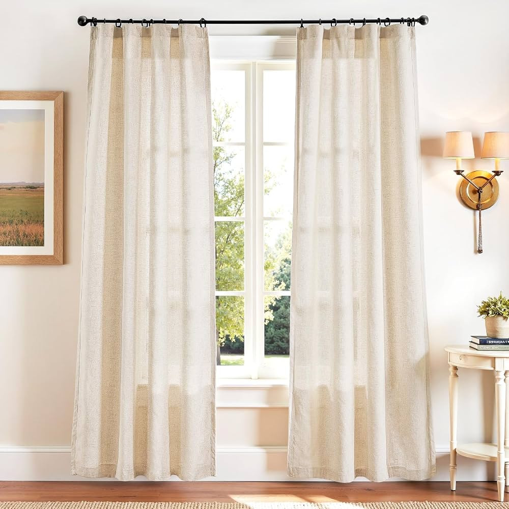 jinchan Beige Linen Blend Curtains 84 inch Length 2 Panels for Bedroom Living Room, Light Filteri... | Amazon (US)