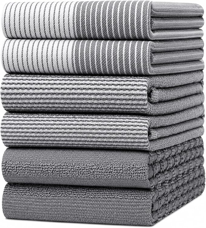 Premium Kitchen Towels 6 Pack 100% Cotton, 20"x28" Dish Towels - Grey | Large Flat & Terry Kitche... | Amazon (US)
