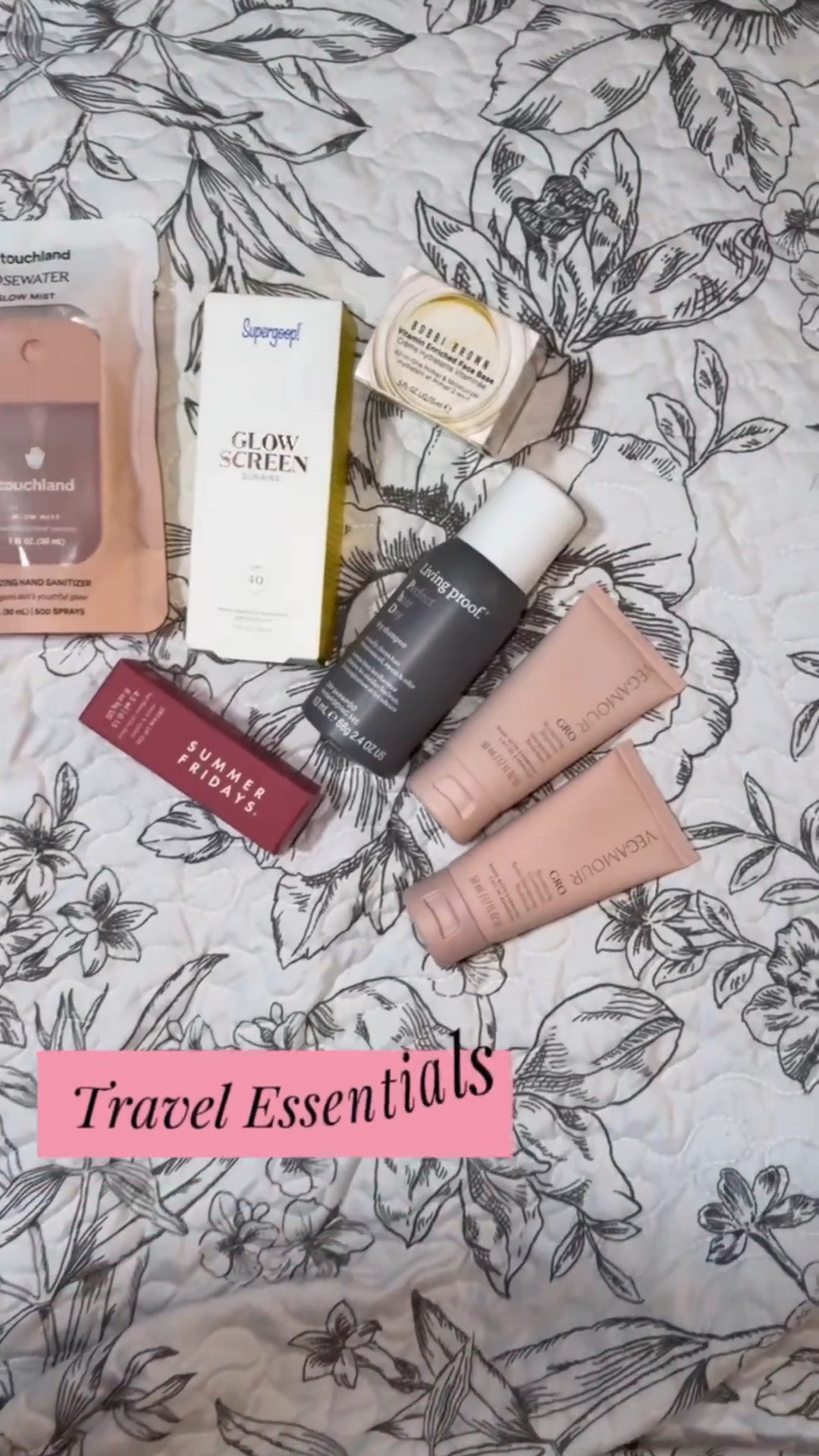 TSA approved aesthetic. ✈️🧴✨

* Touchland Rosewater Hand Sani
* Supergoop Glow Screen in Sunrise
* Summer Fridays Dream Lip Oil
* Living Proof Dry Shampoo
* Bobbi Brown Viramin Enriched Face Base
* Vegamour GRO Shampoo & Conditioner

⁠#travelessentials #whatsinmybag #skincareroutine #travelminis #packwithme

#LTKTravel #LTKBeauty #LTKselfcare