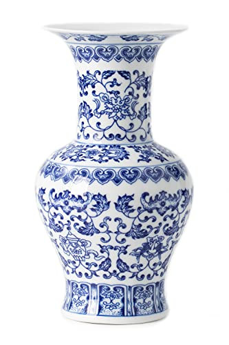 Blue and White Vase, Blue Vases Home Décor, Chinoiserie Vase, Blue and White Porcelain, Ceramic Vase for Home, Living Room, Bookshelf, Mantle Fireplace,Table Centerpieces,10" | Amazon (US)
