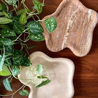 Minimalistic Organic Shaped Wavy Solid Beige & Red Travertine Tray, Catch All | Etsy (US)