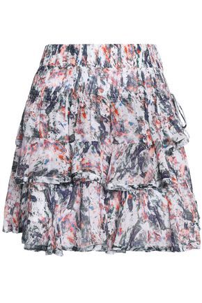 Tiered printed crepe de chine mini skirt | The Outnet Global