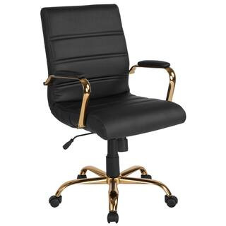 Whitney Mid-Back Faux Leather Swivel Ergonomic Office Chair in Black/Gold Frame with Arms | The Home Depot
