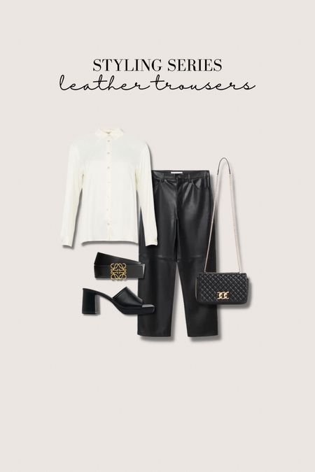 Styling leather trousers - chic look perfect for date night! Satin cream shirt, black heeled mules & quilted handbag  

#LTKstyletip #LTKshoecrush #LTKitbag