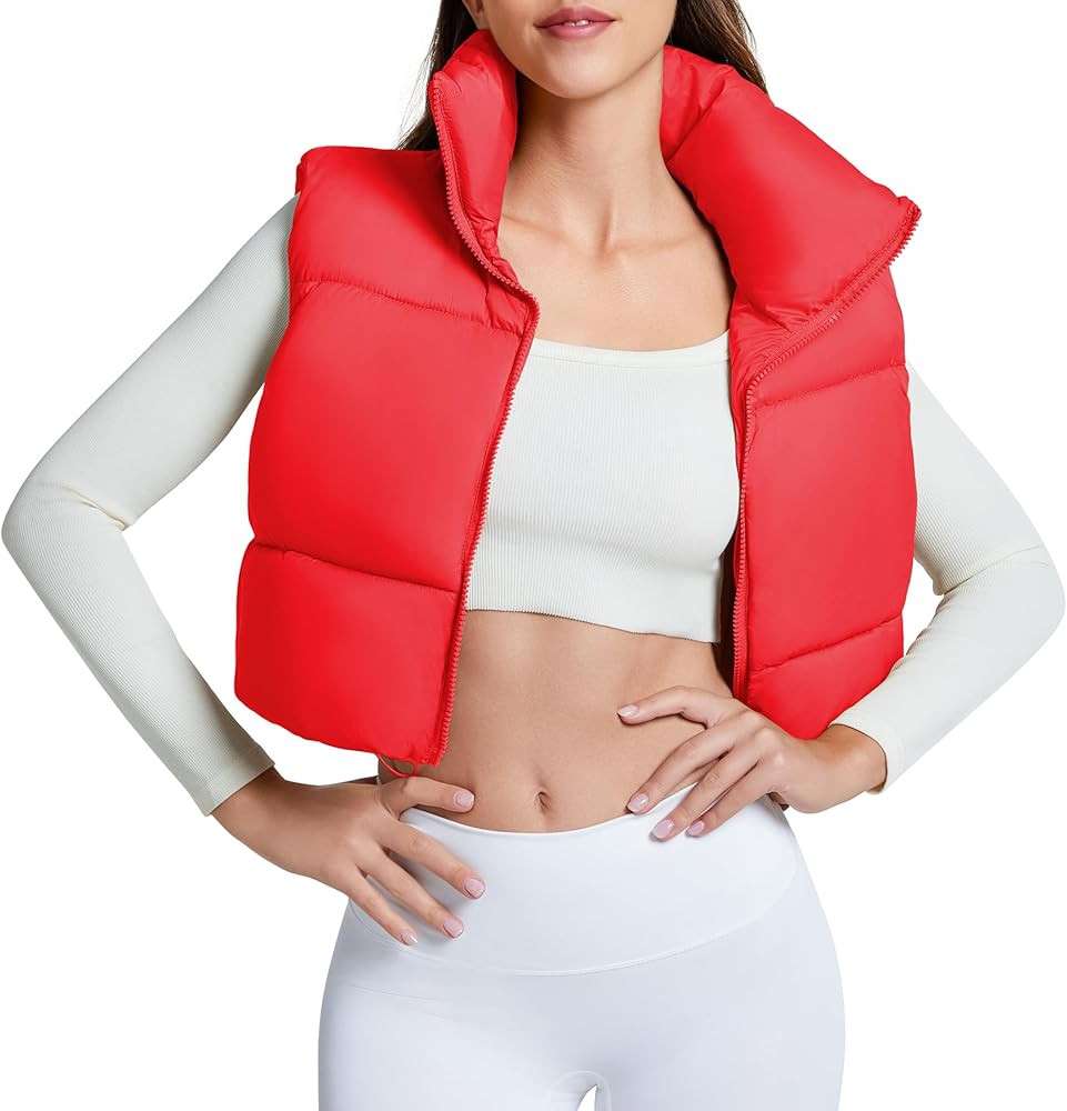 Zando Women Cropped Puffer Vest Sleeveless Lightweight Warm Vest Outerwear Full Zip Stand Collar ... | Amazon (US)