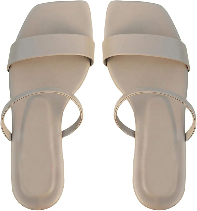 GORGLITTER Women's Strappy Flat Sandals Square Open Toe Dressy Going Out Slide Sandals | Amazon (US)