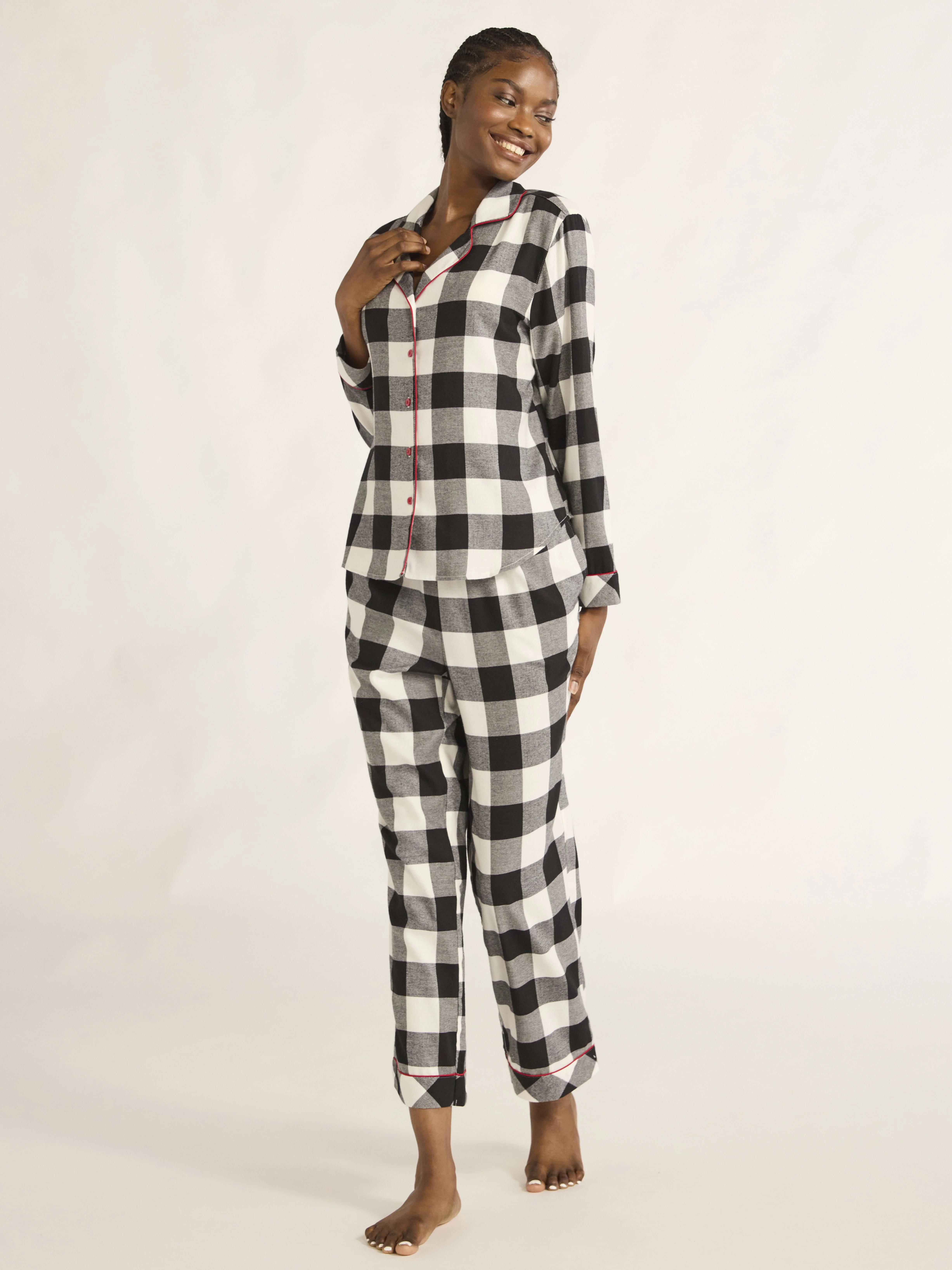 Joyspun Women's Flannel Long Sleeve Top and Pants Pajama Set, 2-Piece, Sizes XS-3X | Walmart (US)
