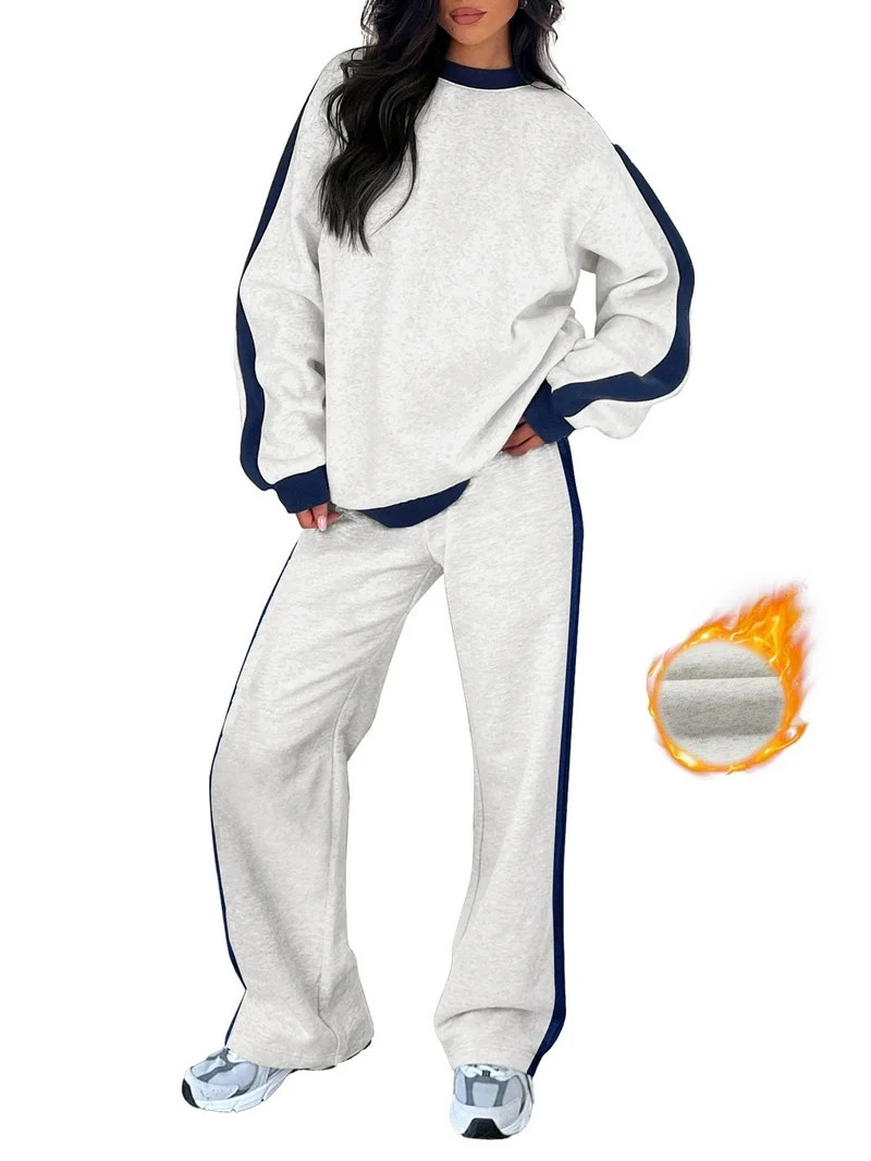 SHEWIN Womens Sweatsuits 2 Piece Set Fleece Lined Outfits Crew Neck Colorblock Long Sleeve Sweats... | Walmart (US)